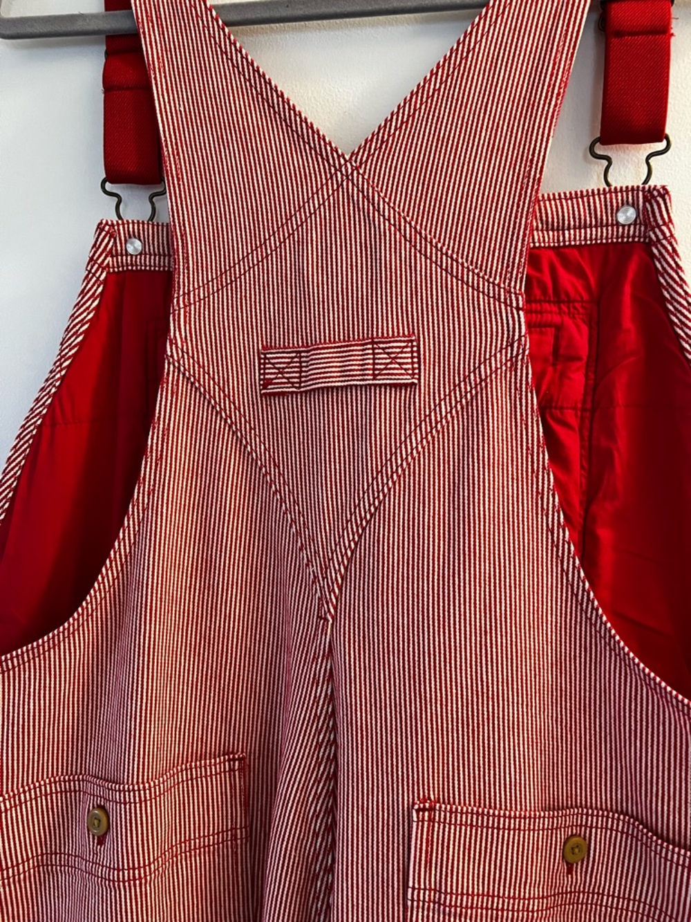 Duluth Trading Co Pink Cotton Overalls with Red Straps - Picture 5 of 6
